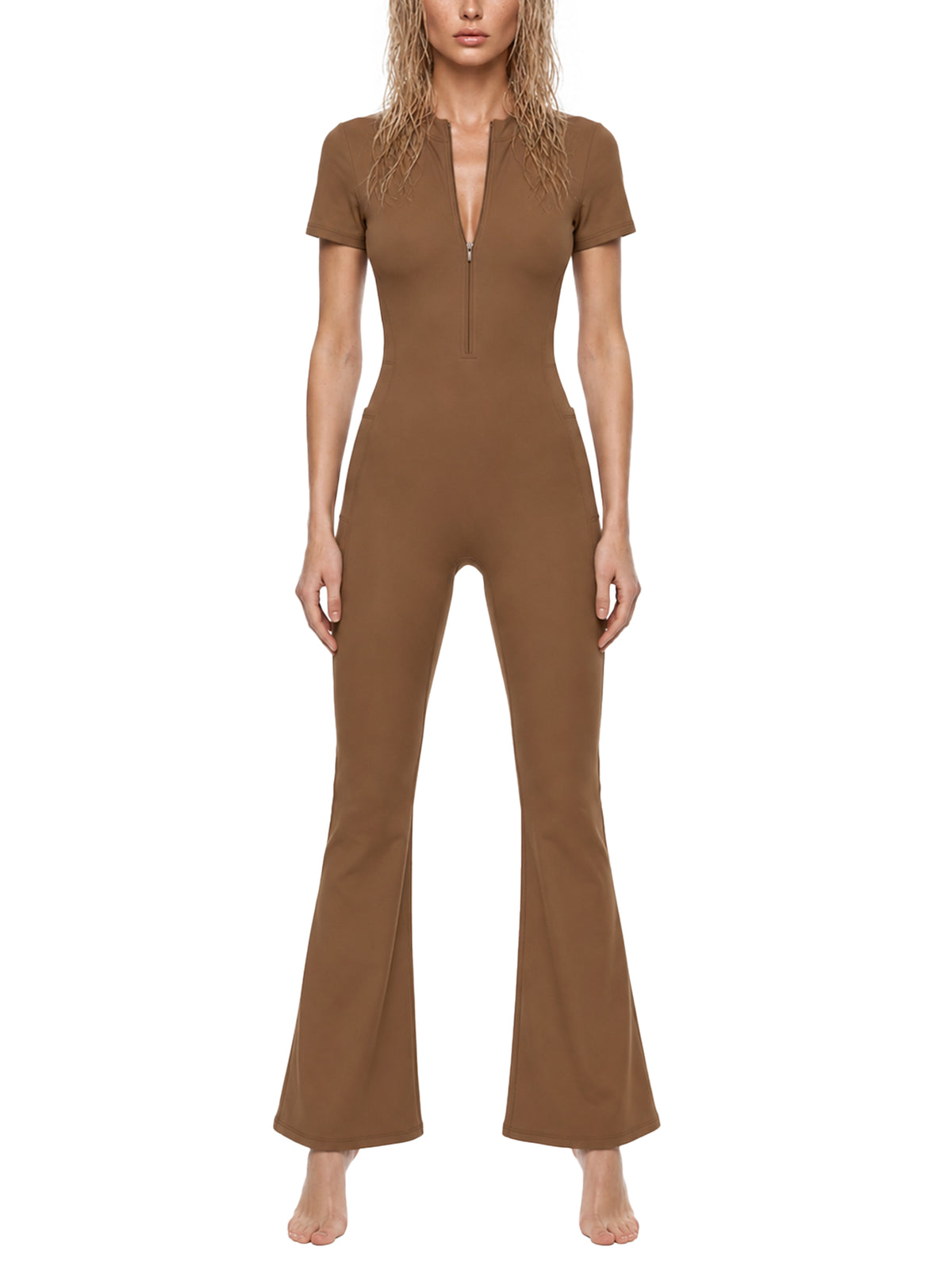 Tight Flared Leg Quarter-Zip Jumpsuit