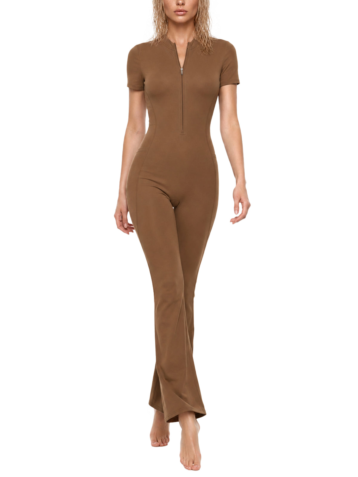 Tight Flared Leg Quarter-Zip Jumpsuit